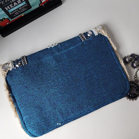 NWT Blue Boho bag coin envelope clutch embroidered hippie sling bag gift her - Picture 7 of 9